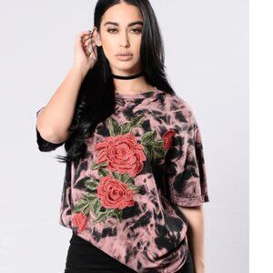 FASHION NOVA Rosey Cheeks Distressed Stone Washed Tee - Size Large